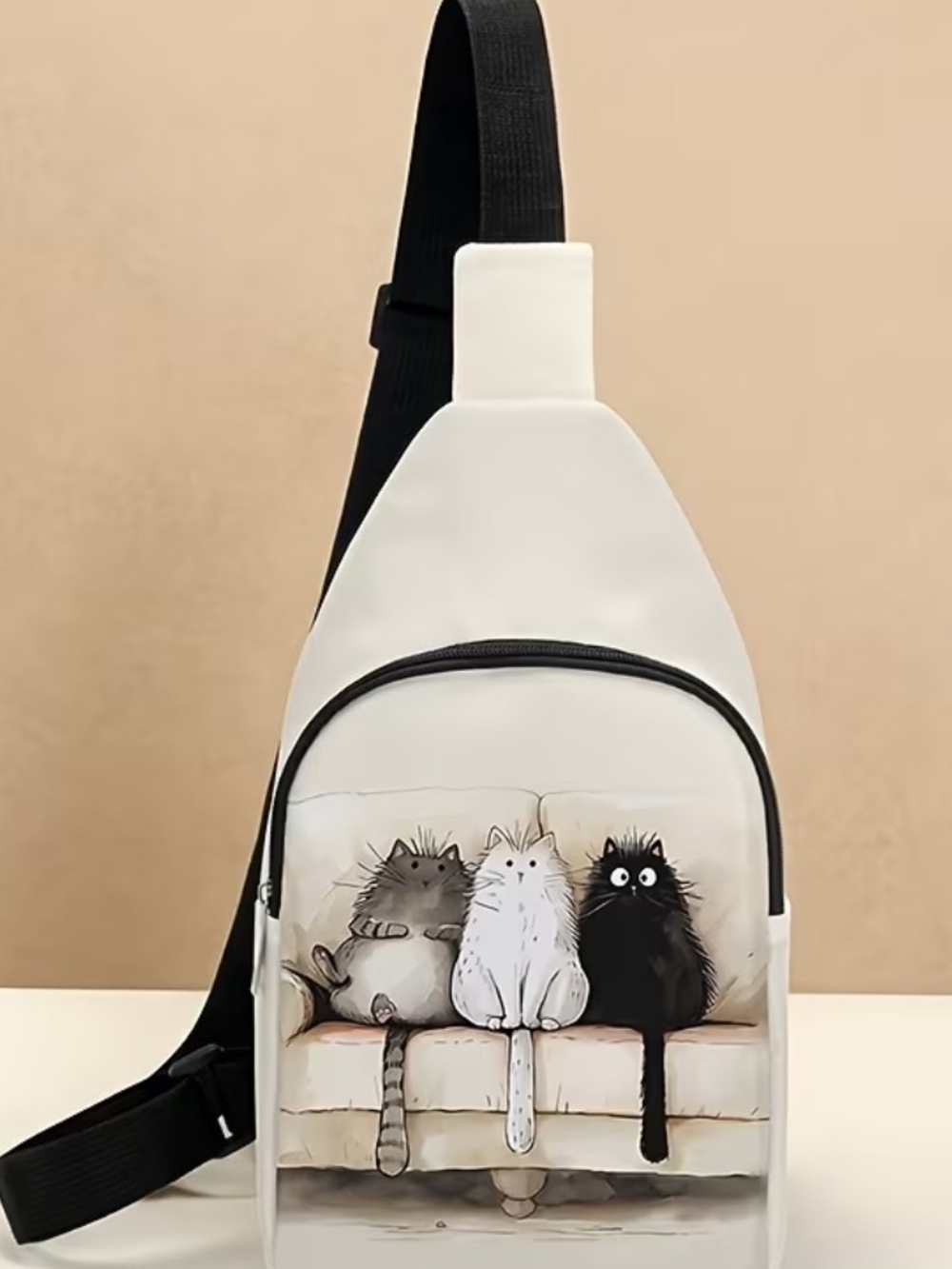 White Cat Print Crossbody Sling Bag for Pets Cat Lovers